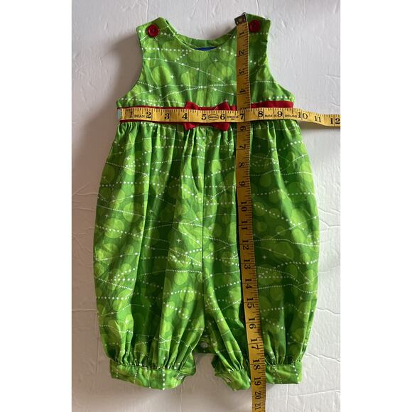 Baby Girls Red Bow Green Bubble Short Romper Size 6M - Picture 6 of 9